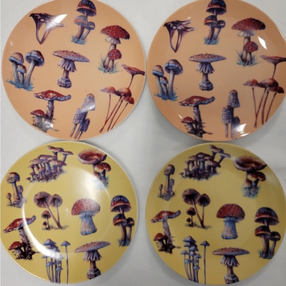 Bluebird & Willow 4ct Appetizer Luncheon Mushroom Plates Porcelain Boxset New - Picture 3 of 3